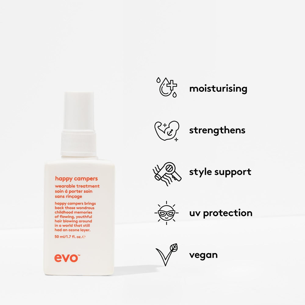 Application en spray EVO Happy Campers, prise en main rapide pour cheveux propres.