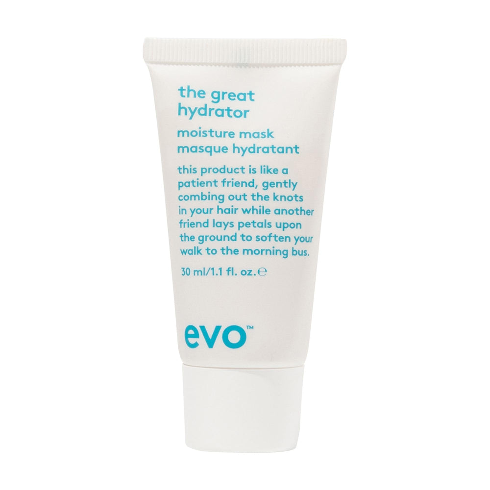 EVO Le Grand Hydrateur masque format voyage, soin hydratant pour cheveux secs pendant les déplacements.