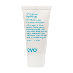 EVO Le Grand Hydrateur masque format voyage, soin hydratant pour cheveux secs pendant les déplacements.
