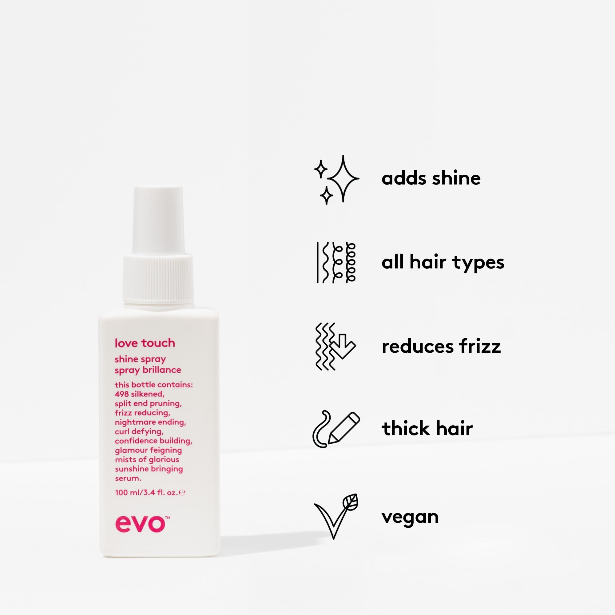 EVO Love Touch Shine Spray – application facile sur cheveux épais