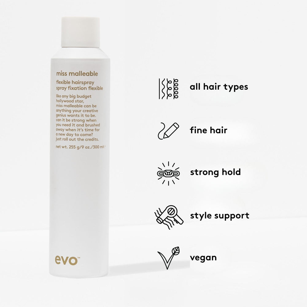 EVO Miss Malleable – pulvérisation sèche qui ne colle pas et facilite le coiffage.