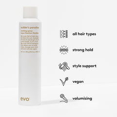 EVO Builder's Paradise Fixatif, définition et tenue précises pour coiffures variées.