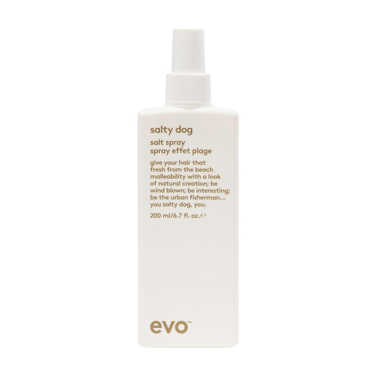 EVO Salty Dog: spray salé et bouteille visible prête pour texture plage