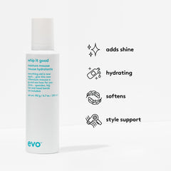 EVO Whip It Good Mousse, texture cremeuse visible pour une douceur rapide.
