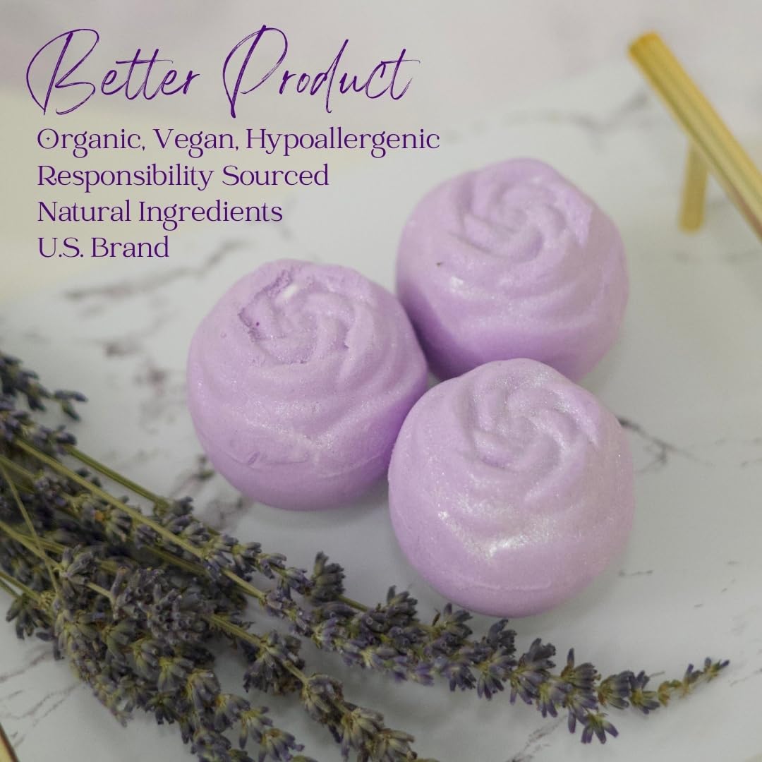 Bombes de bain EvolutionUSA Karité Coco Lavande; texture soyeuse et hydratante.