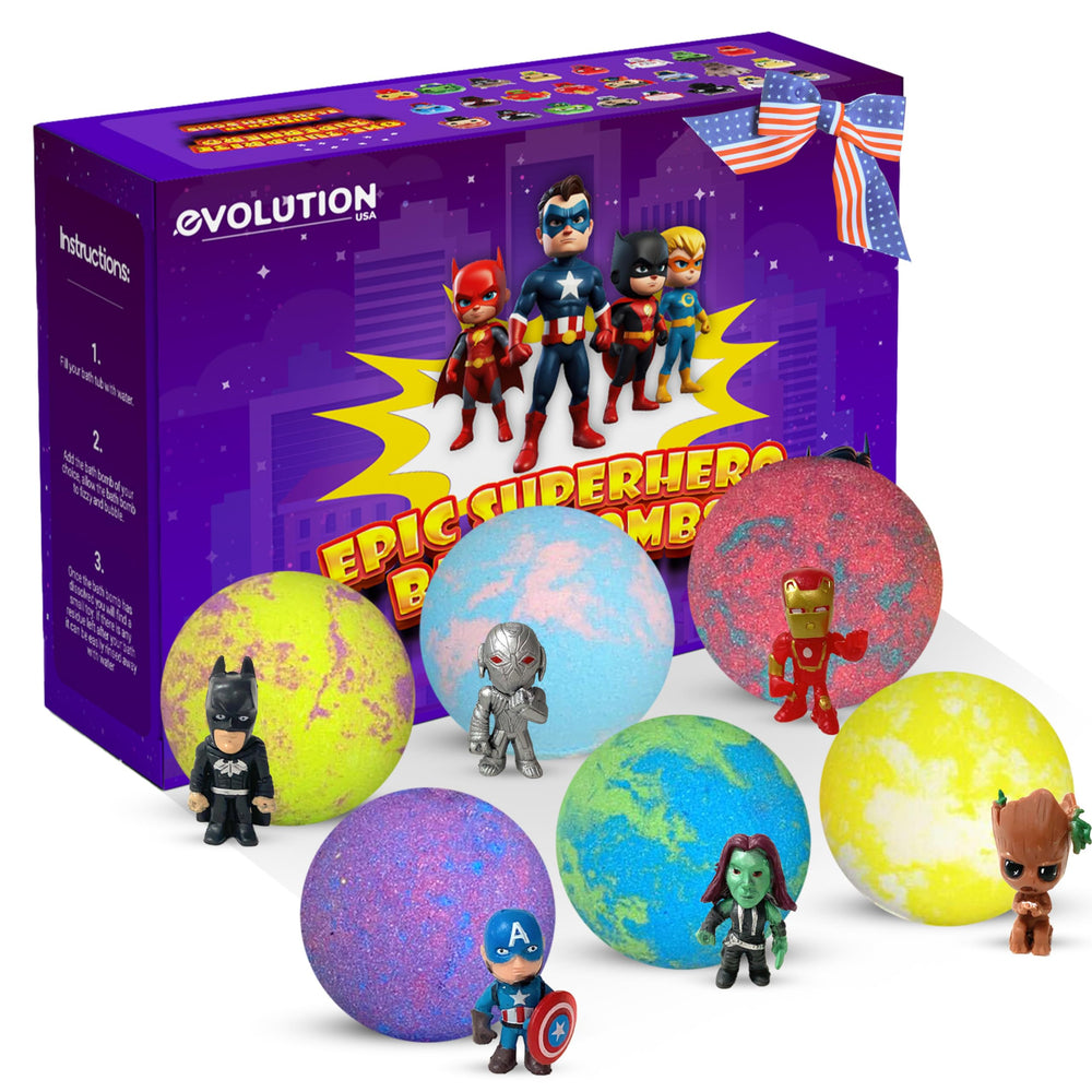 ÉvolutionUSA boules bain super-heros 6-boules — expérience colorée et sûre pour les enfants