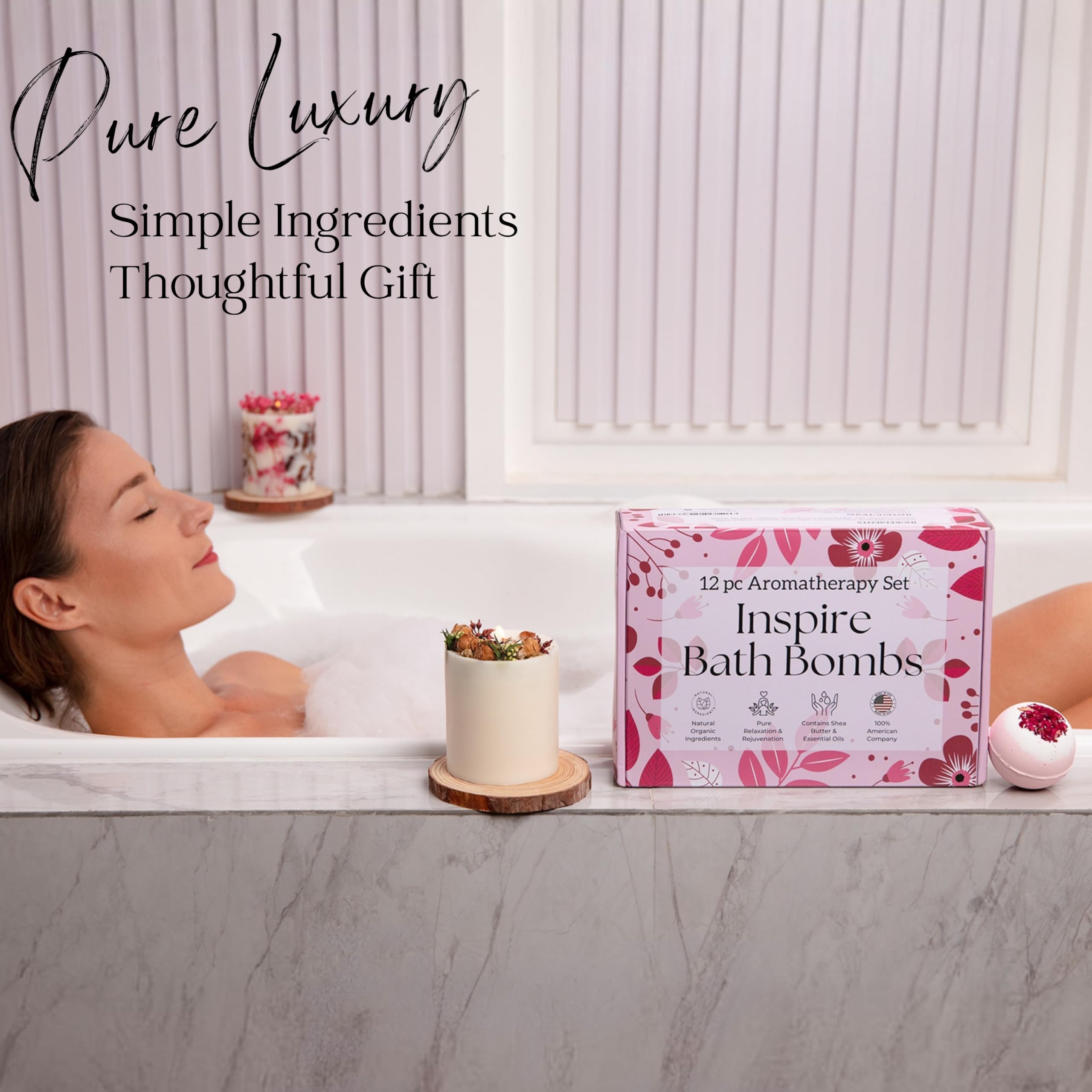 Bombe bain lavande EvolutionUSA Inspire, favorise la détente et un bain calmant.