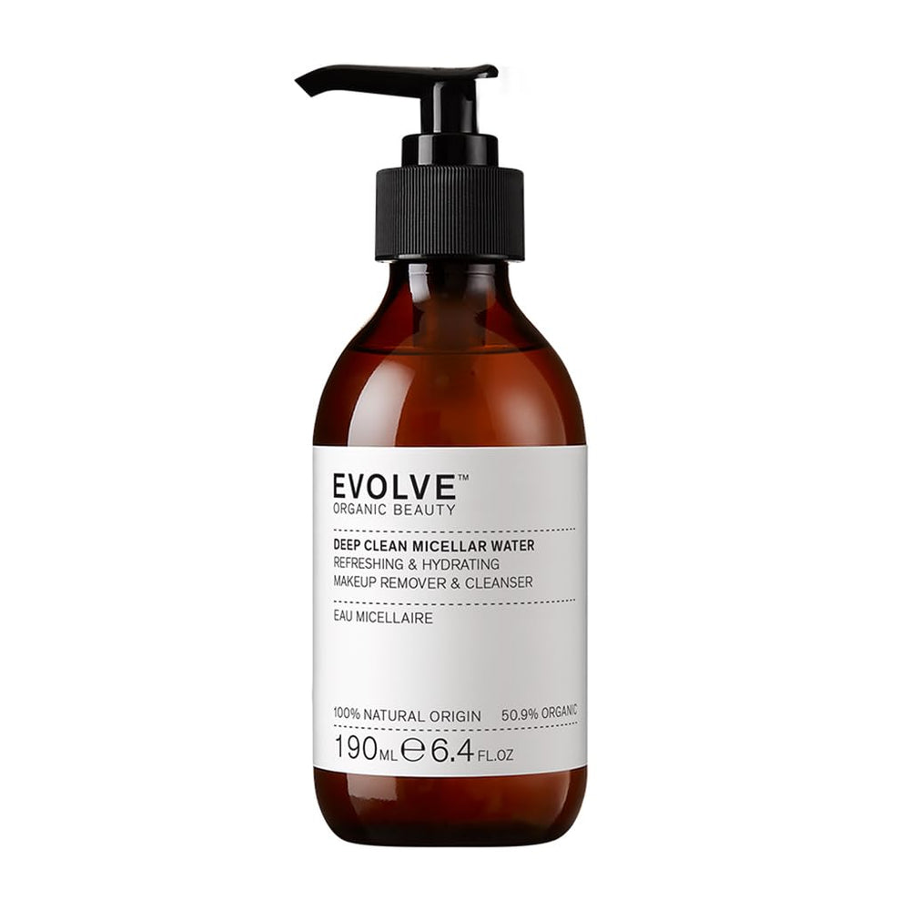 Evolve Organic Beauty – Eau micellaire profonde, démaquillage doux et nettoyage.
