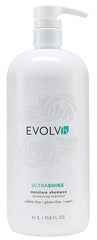 EVOLVh UltraShine shampooing : bouteille ouverte et texture lisse pour des cheveux brillants