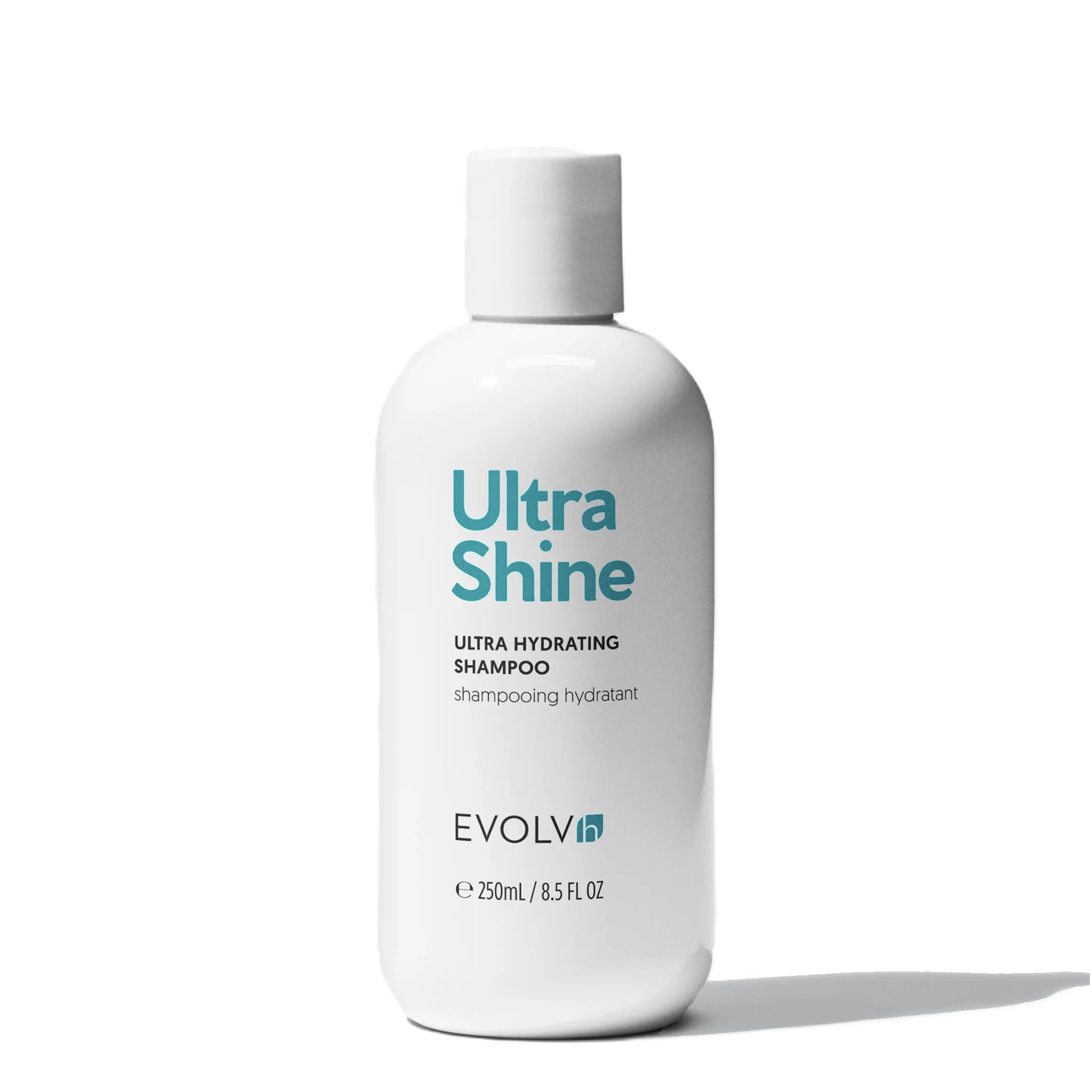 EVOLVh UltraShine Shampoing – bouteille visible, hydratation et brillance potentielles.