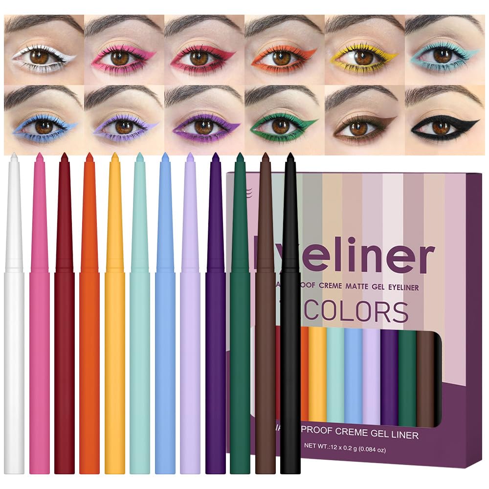 Ensemble evpct, douze crayons yeux matte pour des looks colorés et longue tenue.