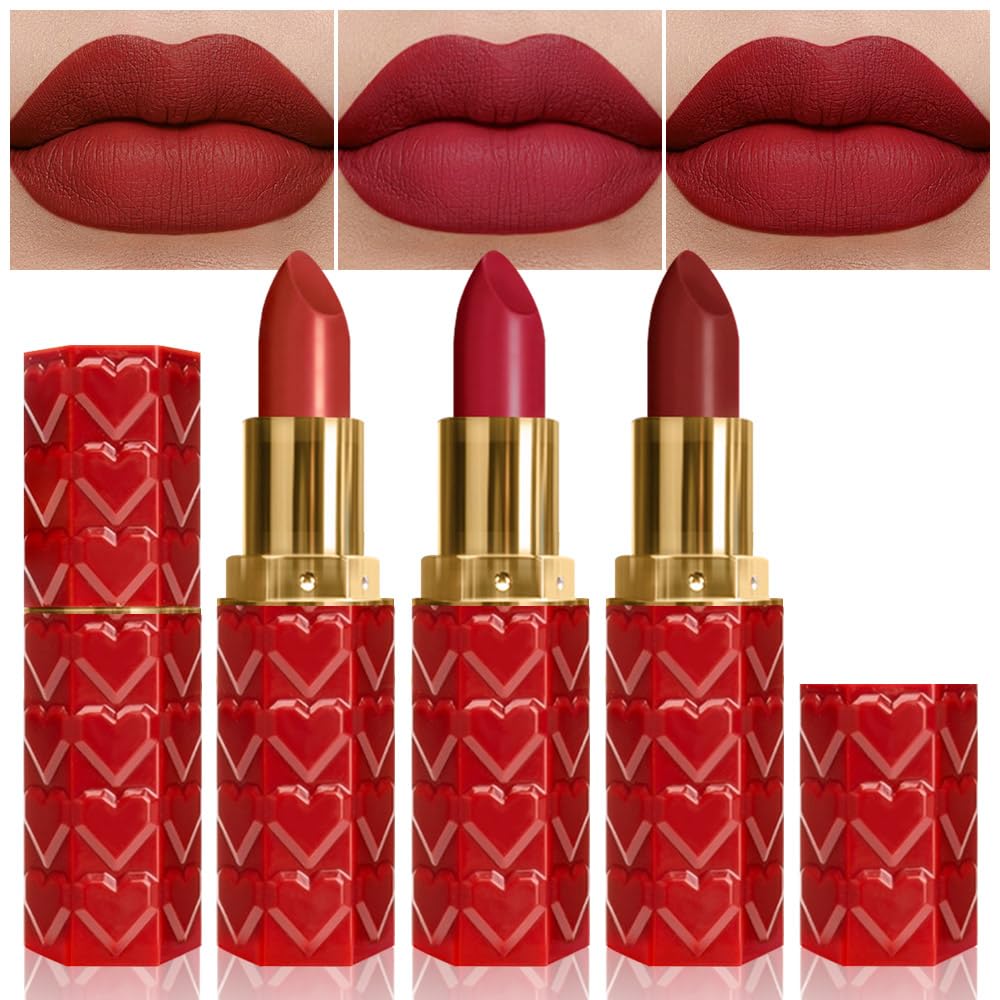 evpct ensemble 3pcs rouge matte velours, couleur intense et tenue longue durée.