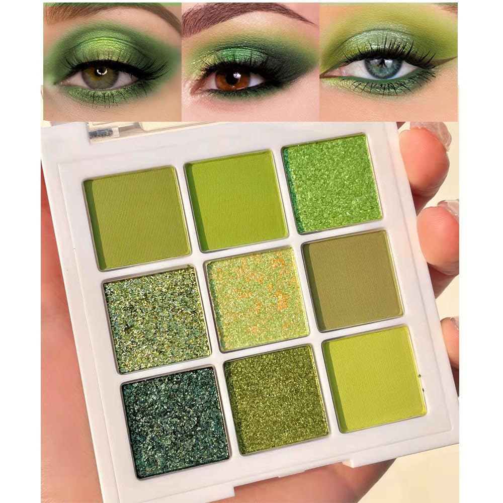 Palette evpct neuf couleurs ombre-yeux paillettes vert brillant pour un fini lumineux