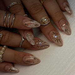 Ongles evpct presse 3D nude en forme d'amande, bohéme design, adhérence fiable.