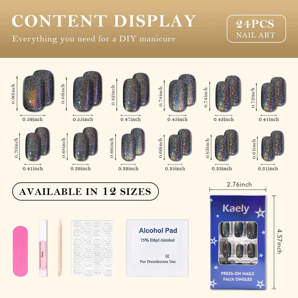 Paillettes iridescentes evpct sur ongles noirs pour un look festif.