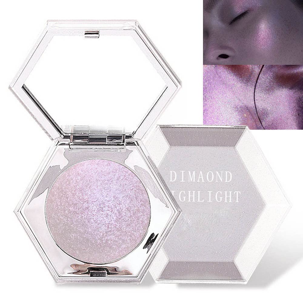 Palette evpct illuminateur avec brillance holographique sur le visage, effet éclatant.