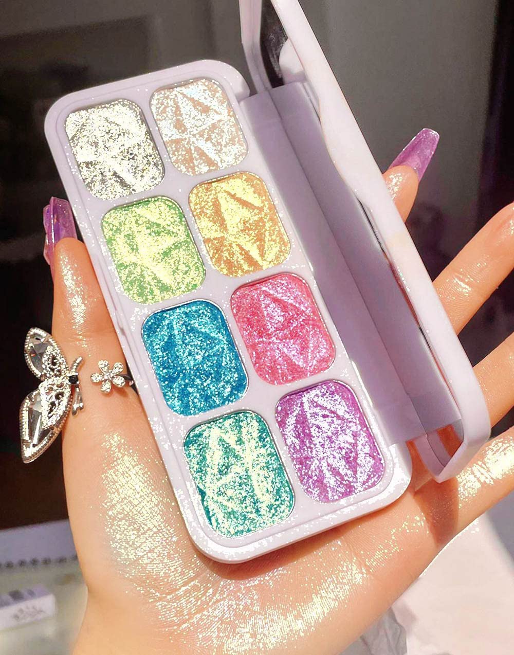 Palette evpct 8 couleurs – enlumineur éclatant pour le teint et pommettes, tenue durable