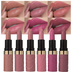 Évpct rouge-levres nude-matte sur lèvres, tenue longue durée pour un look naturel.
