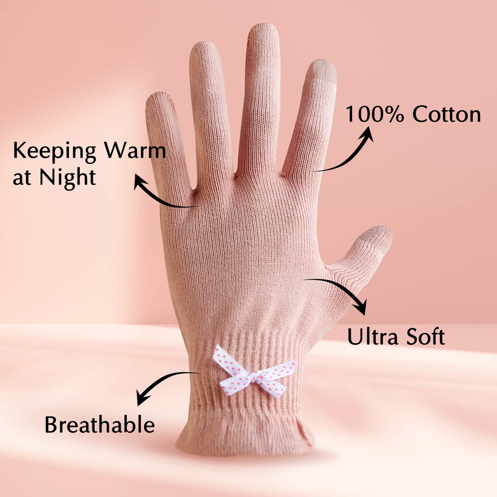 Gants Evridwear nocturnes, soin pour peau douce au réveil après application.