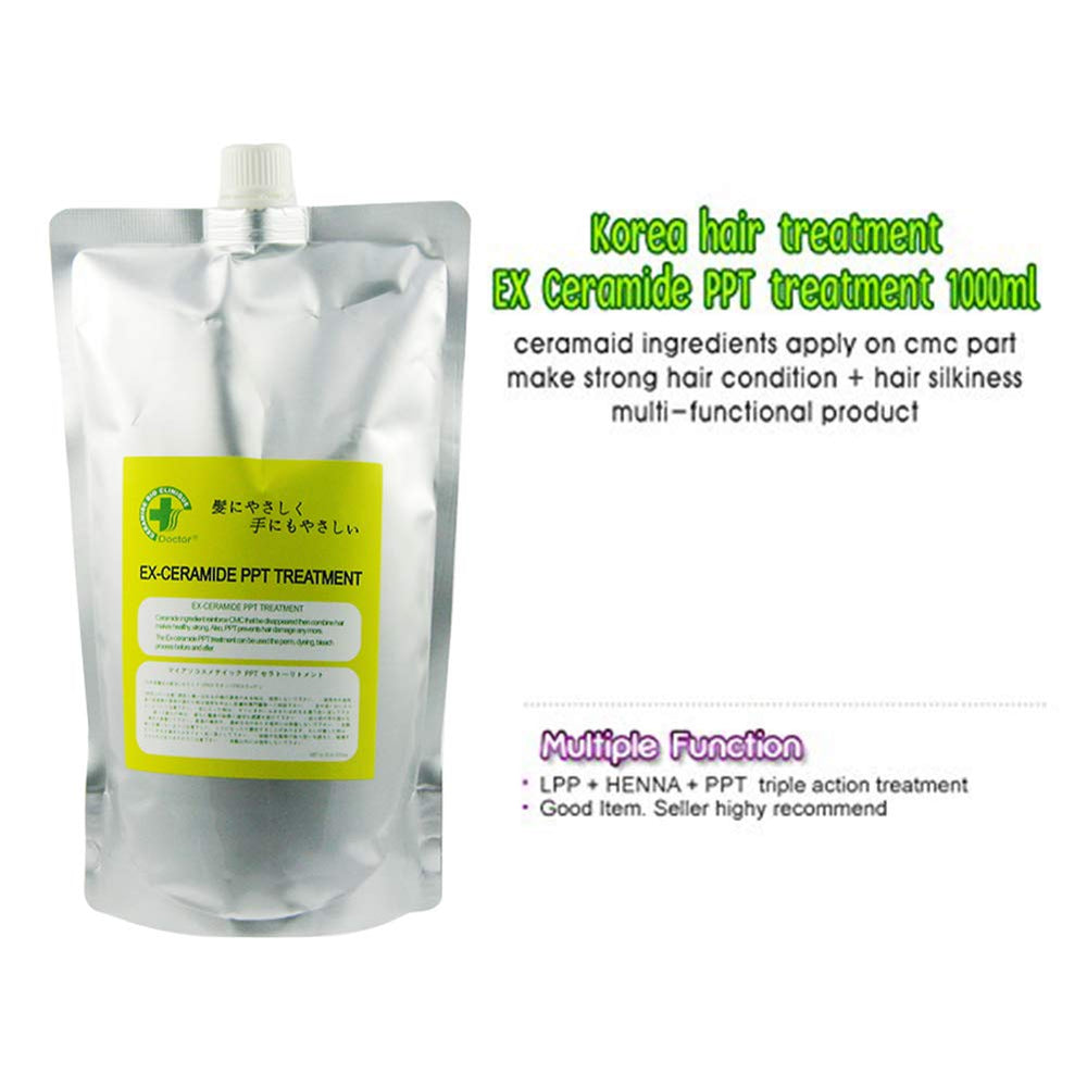 Ex Ceramide PPT Treatment creamy texture during use suggests detangling ease and shine.