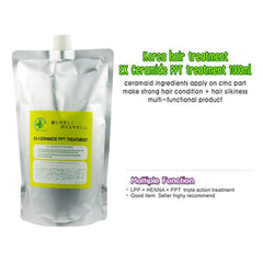 Ex Ceramide PPT Treatment creamy texture during use suggests detangling ease and shine.