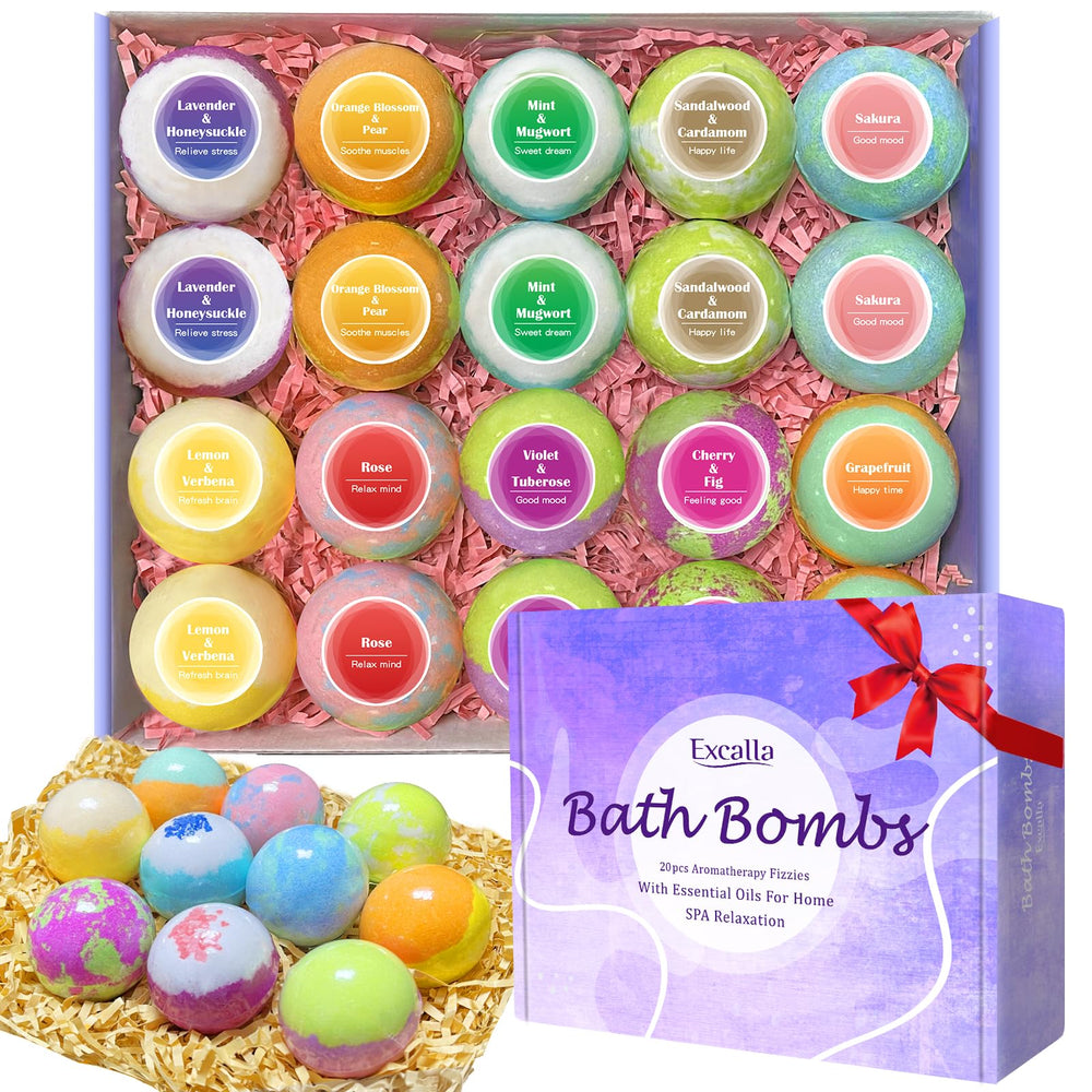 Excalla bath bombs gift set box with 20 pieces for gifting.
