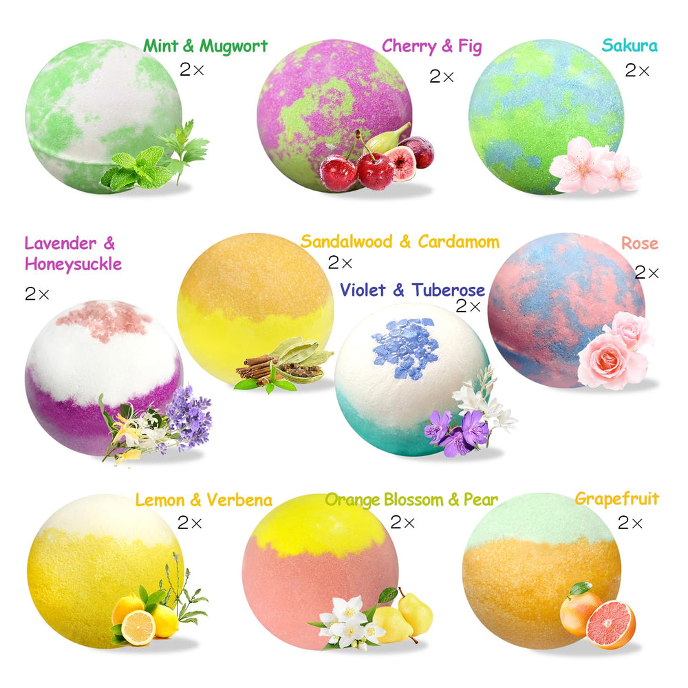 Excalla bath bombs with shea and cocoa butter nourish dry skin.