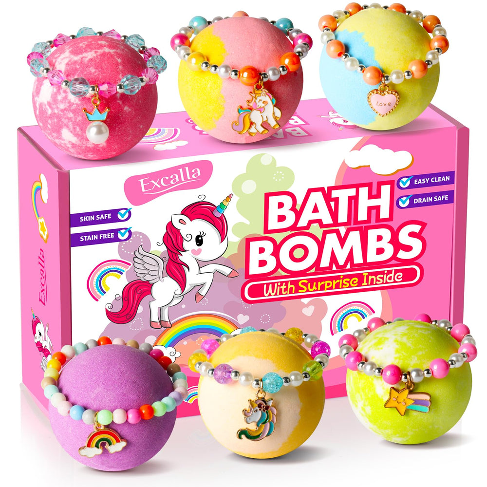 Bombe de bain Excalla licorne avec bracelet assorti, surprise amusante.