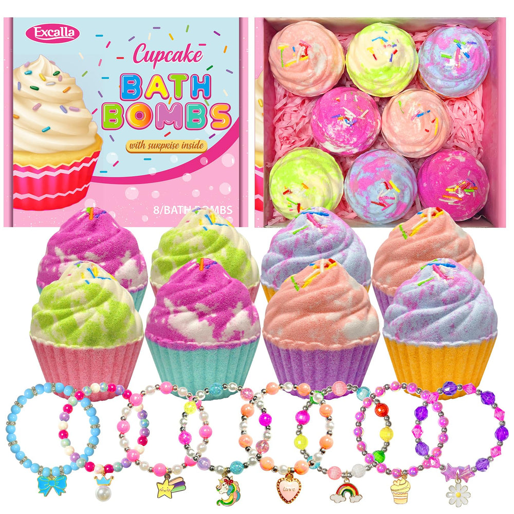Excalla bombes de bain cupcake bijou intérieur pour enfants, expérience ludique et parfumée.
