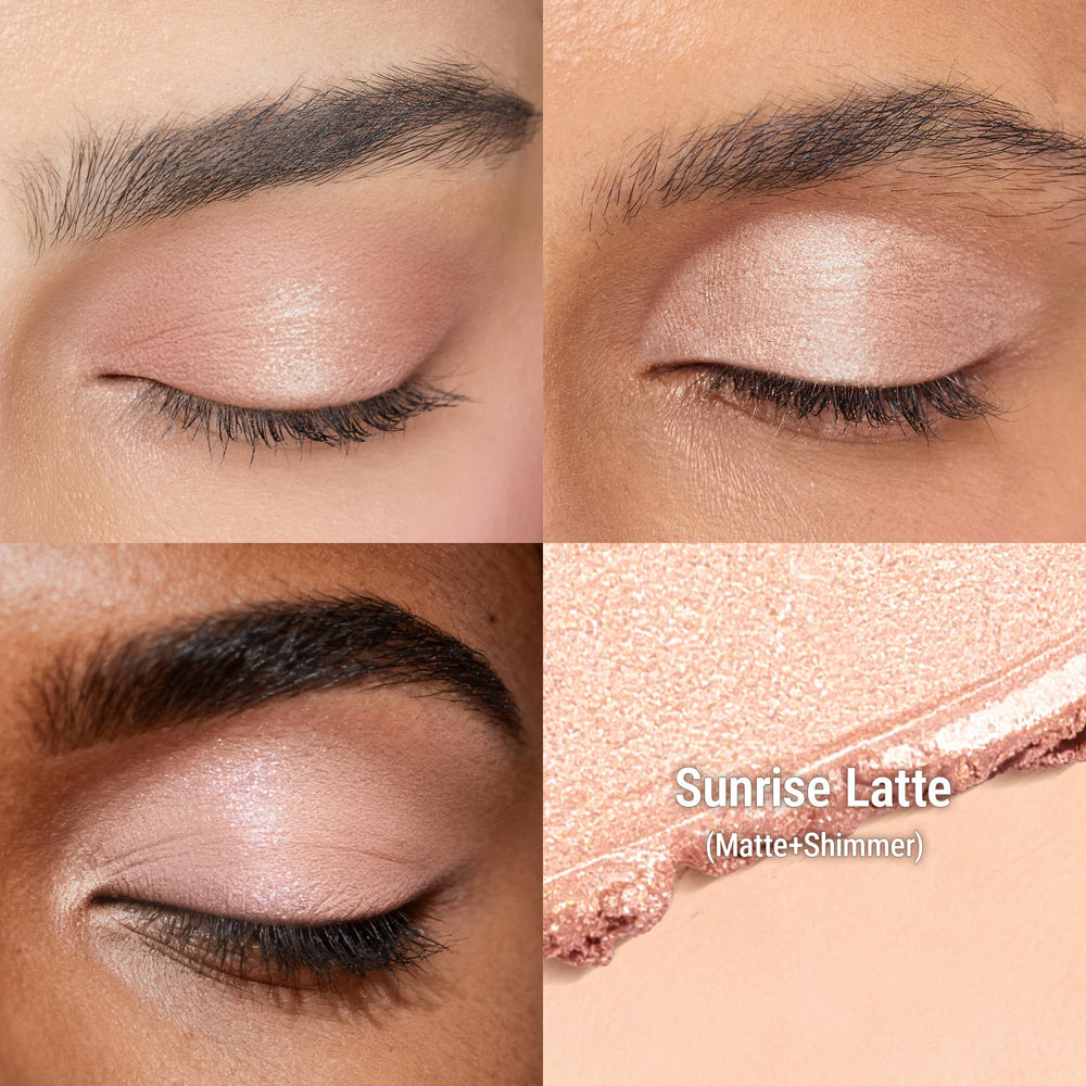 Exmiloo Eyeshadow Stick Sunrise Latte, embout nacré pour un regard lumineux et polyvalent.