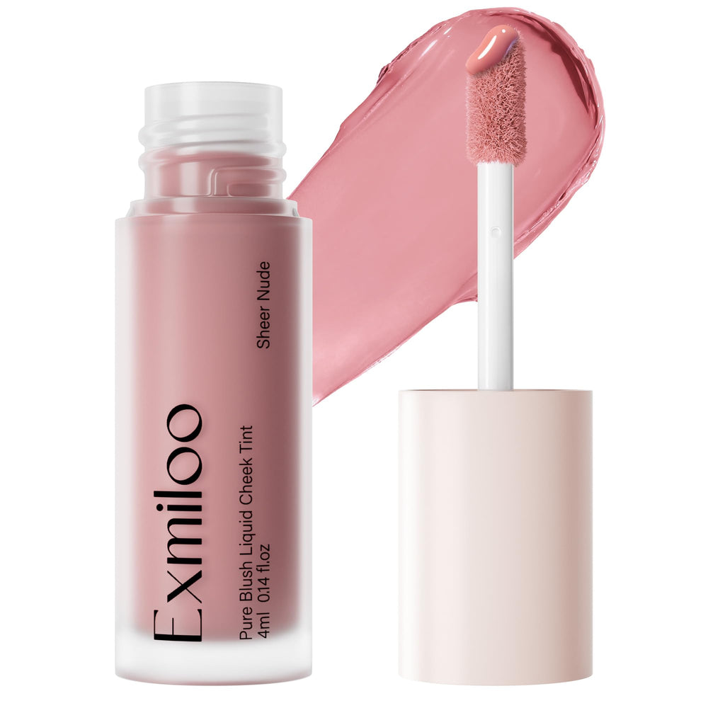 Exmiloo rouge liquide avec applicateur doux pour une application précise sur les joues.