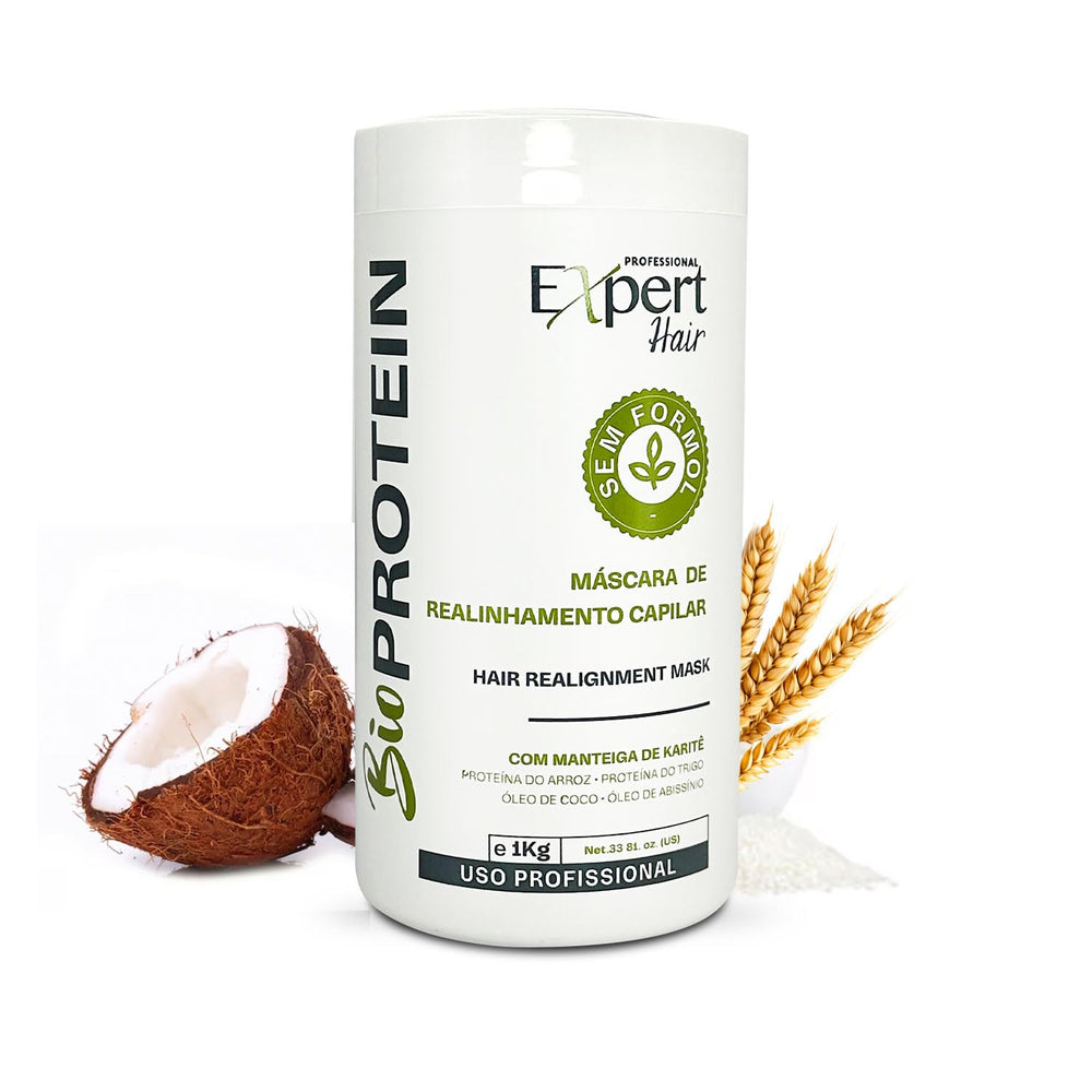 Expert Hair Bio Protein Botox : bouteille du soin sans formaldéhyde pour cheveux lisses et brillants.