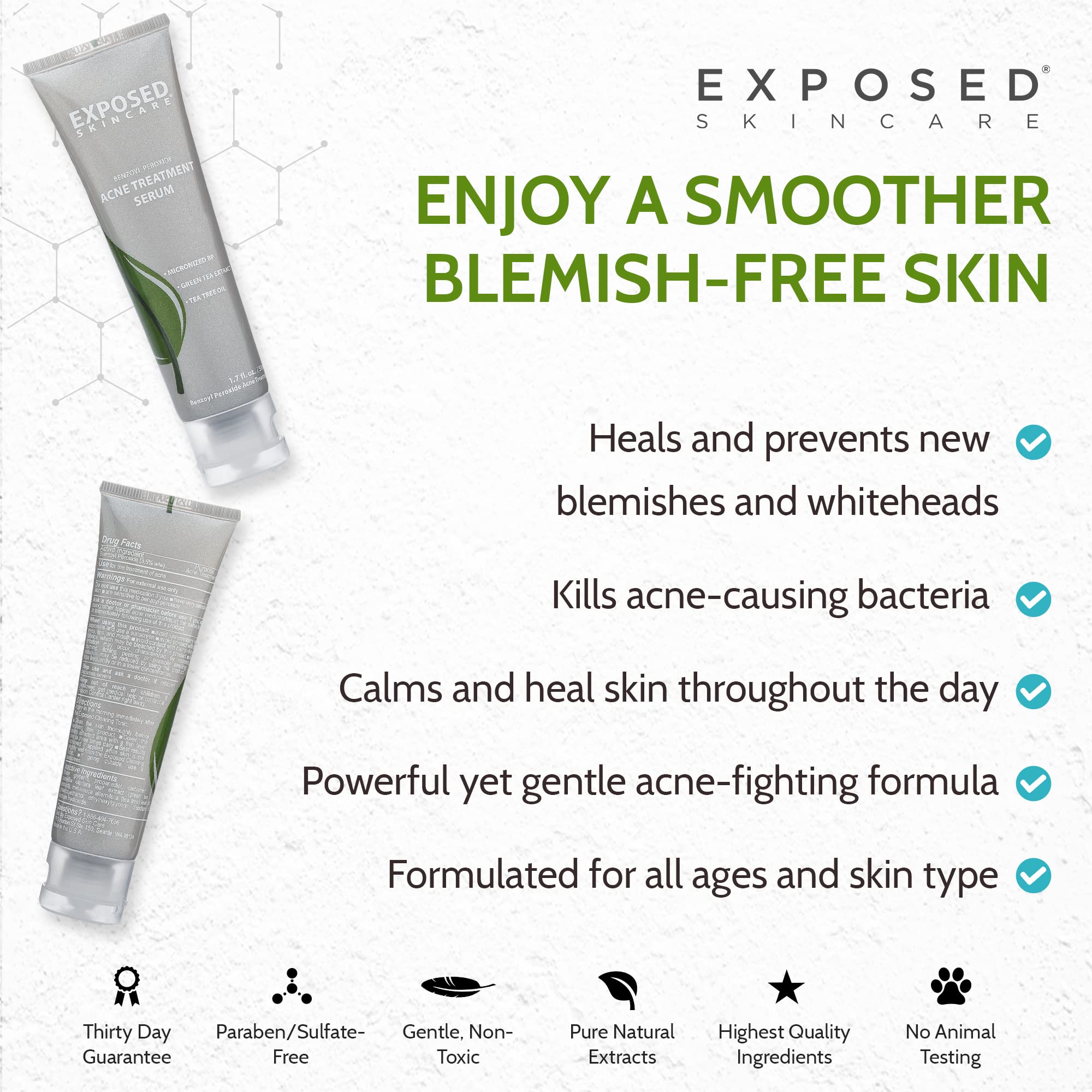 3.5 benzoyl peroxide visual on bottle indicating blemish targeting