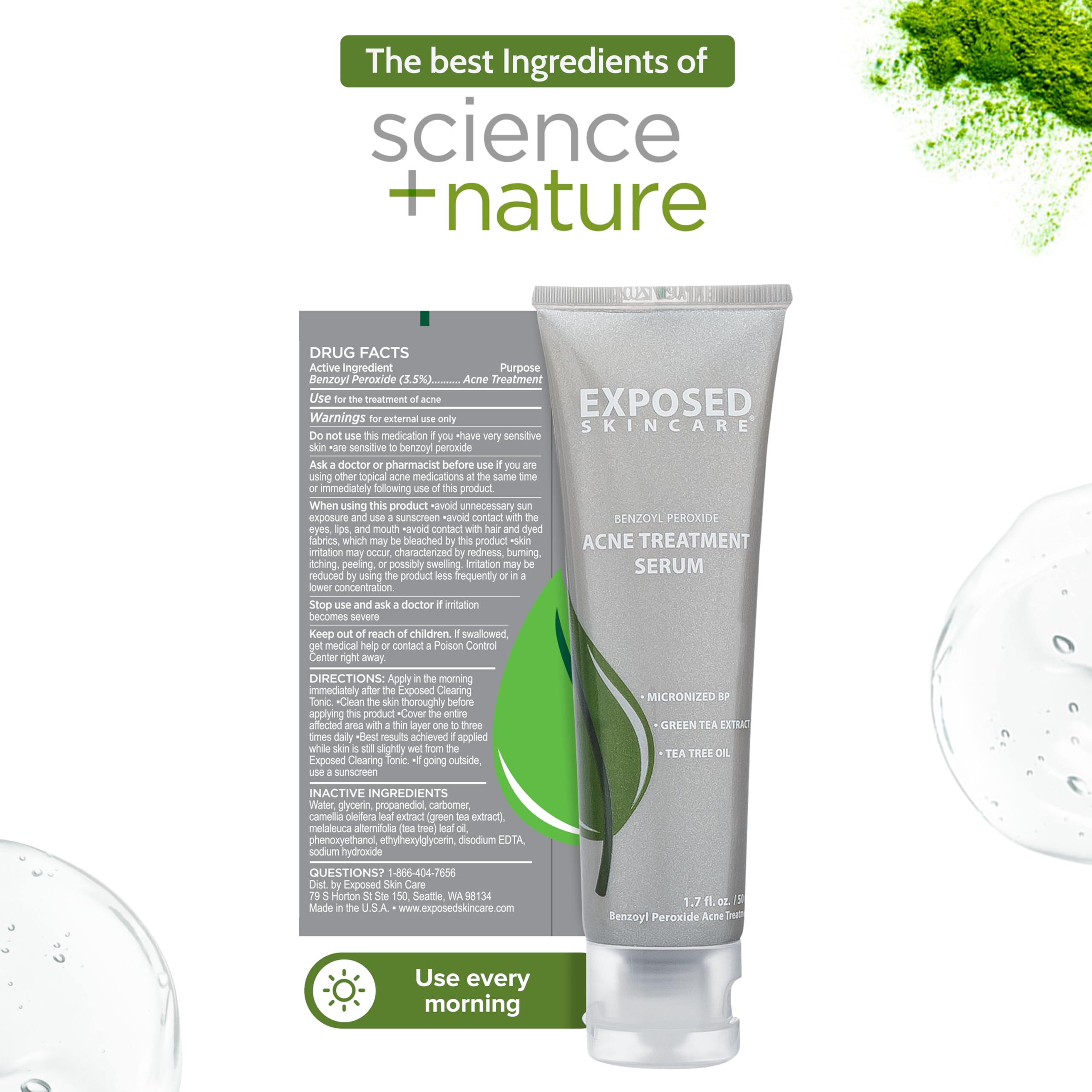 Green tea extract illustration emphasizing calming benefits in skincare