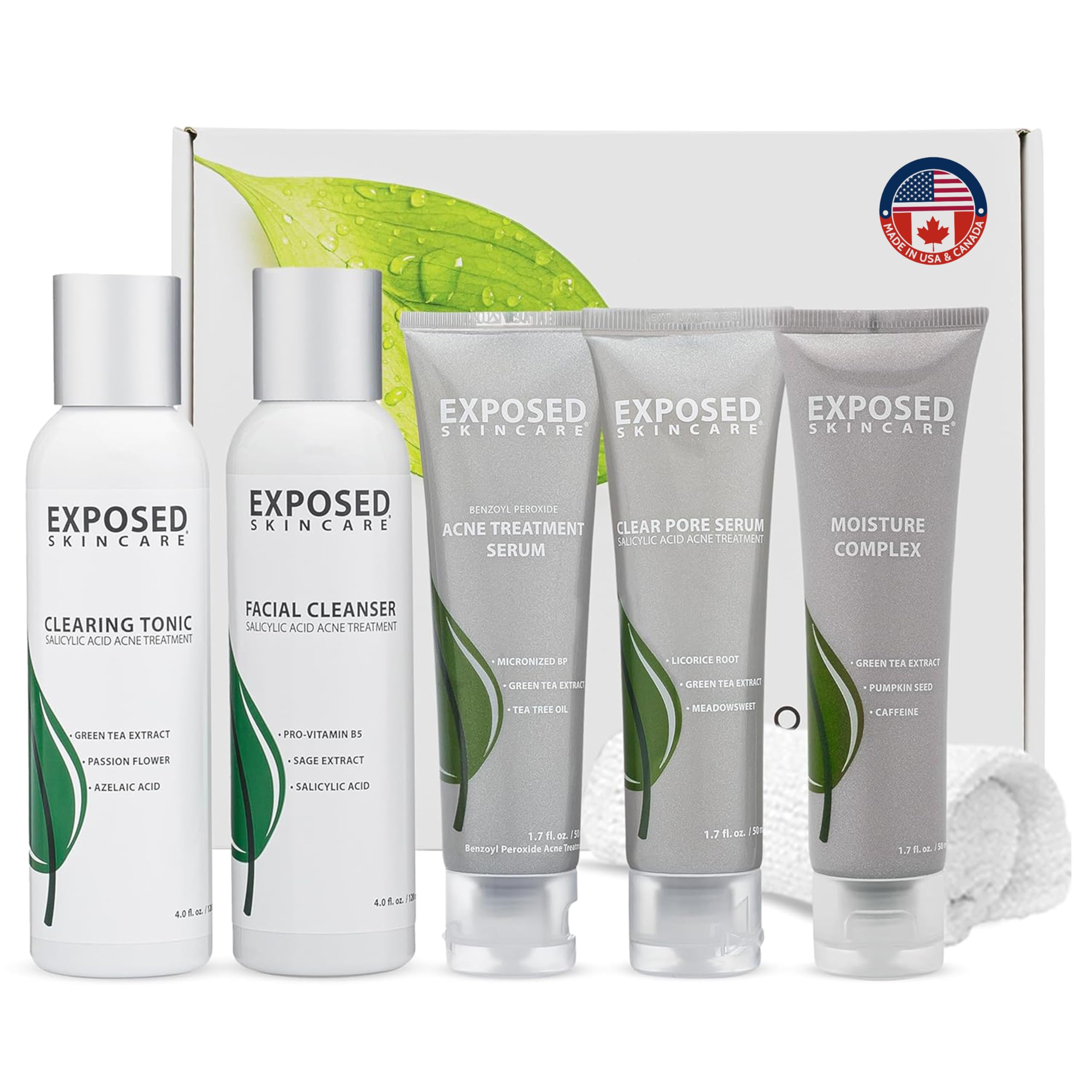 Exposed Skin Care ensemble de produits, vue d’ensemble pour une routine anti-acné.