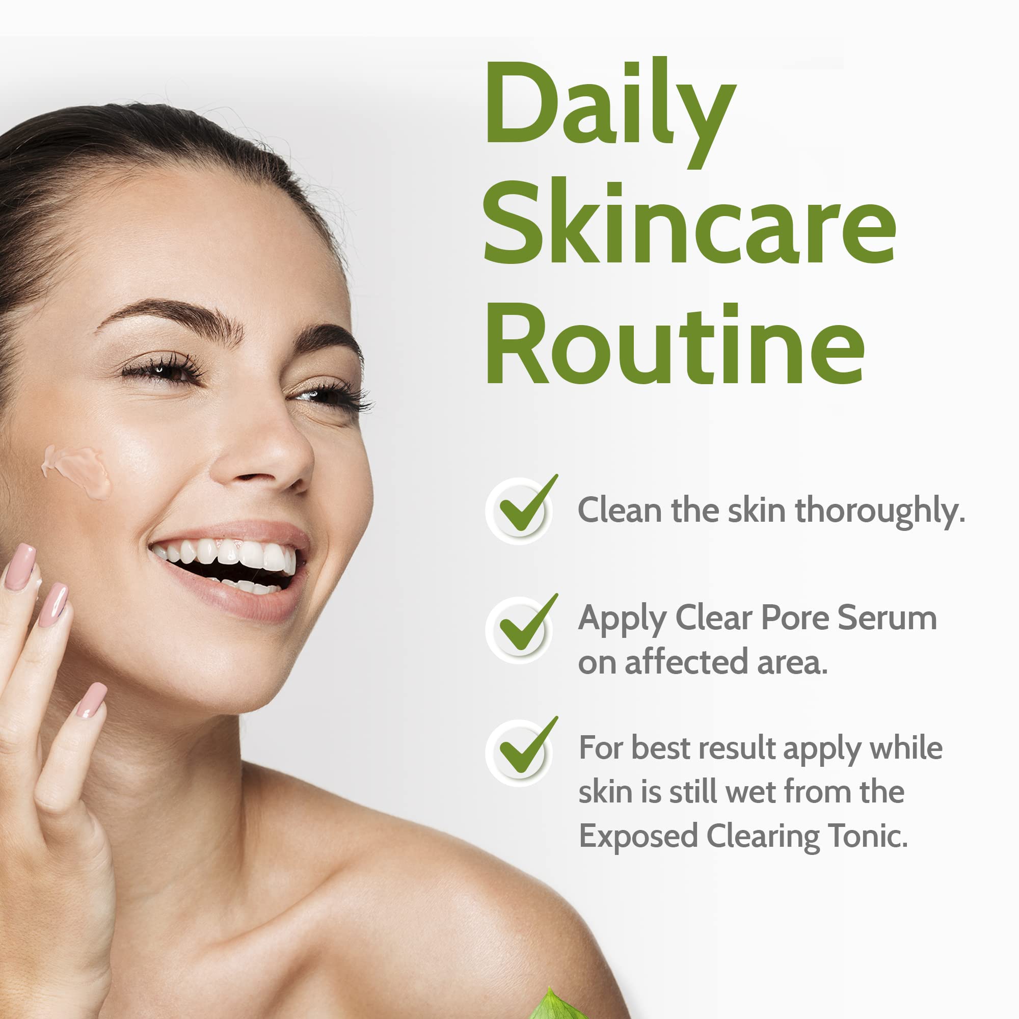 Exposed Skin Care Clear Pore Serum suggère une réduction visuelle des pores au fil des jours.