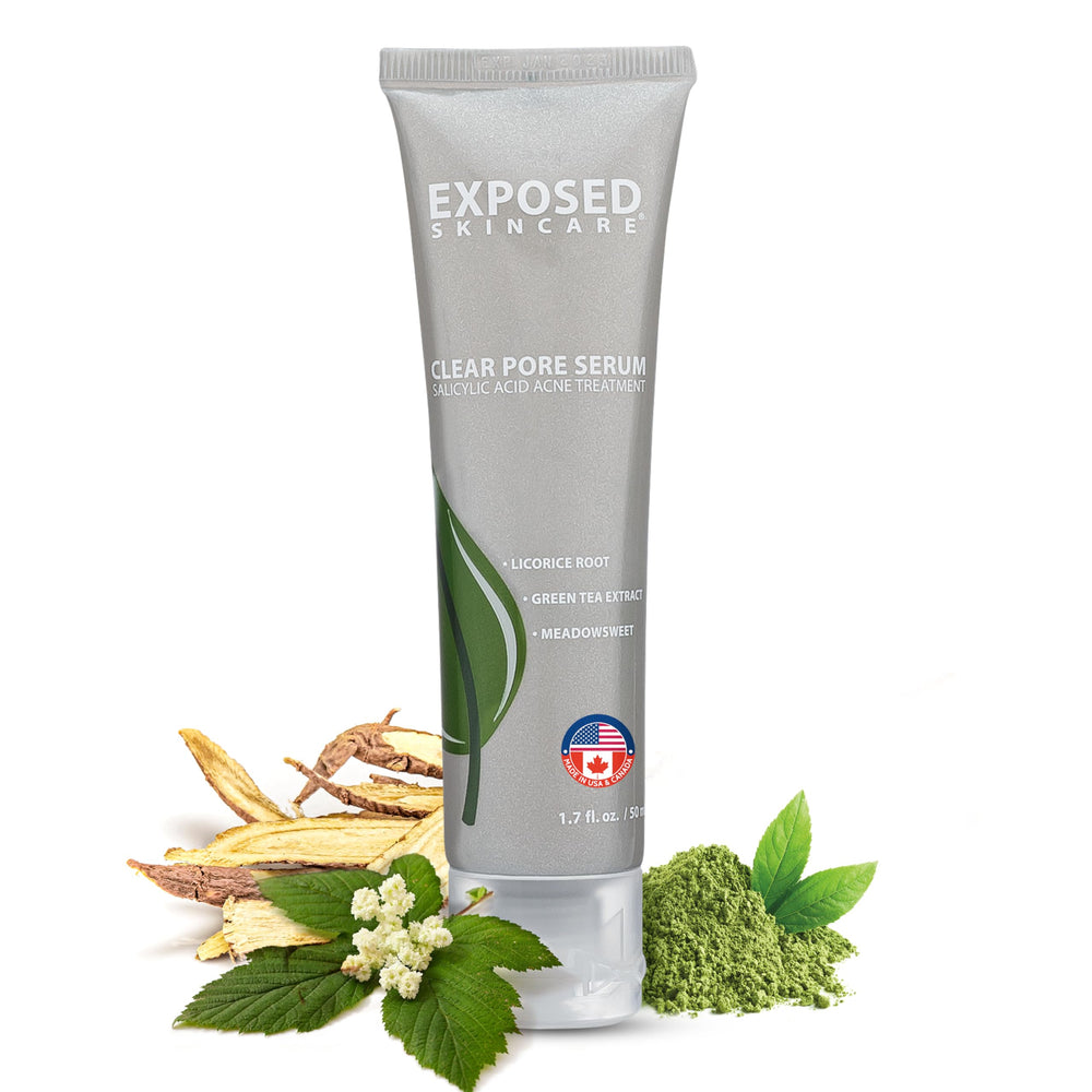 Exposed Skin Care Clear Pore Serum montre des pores clairs et peau plus nette.