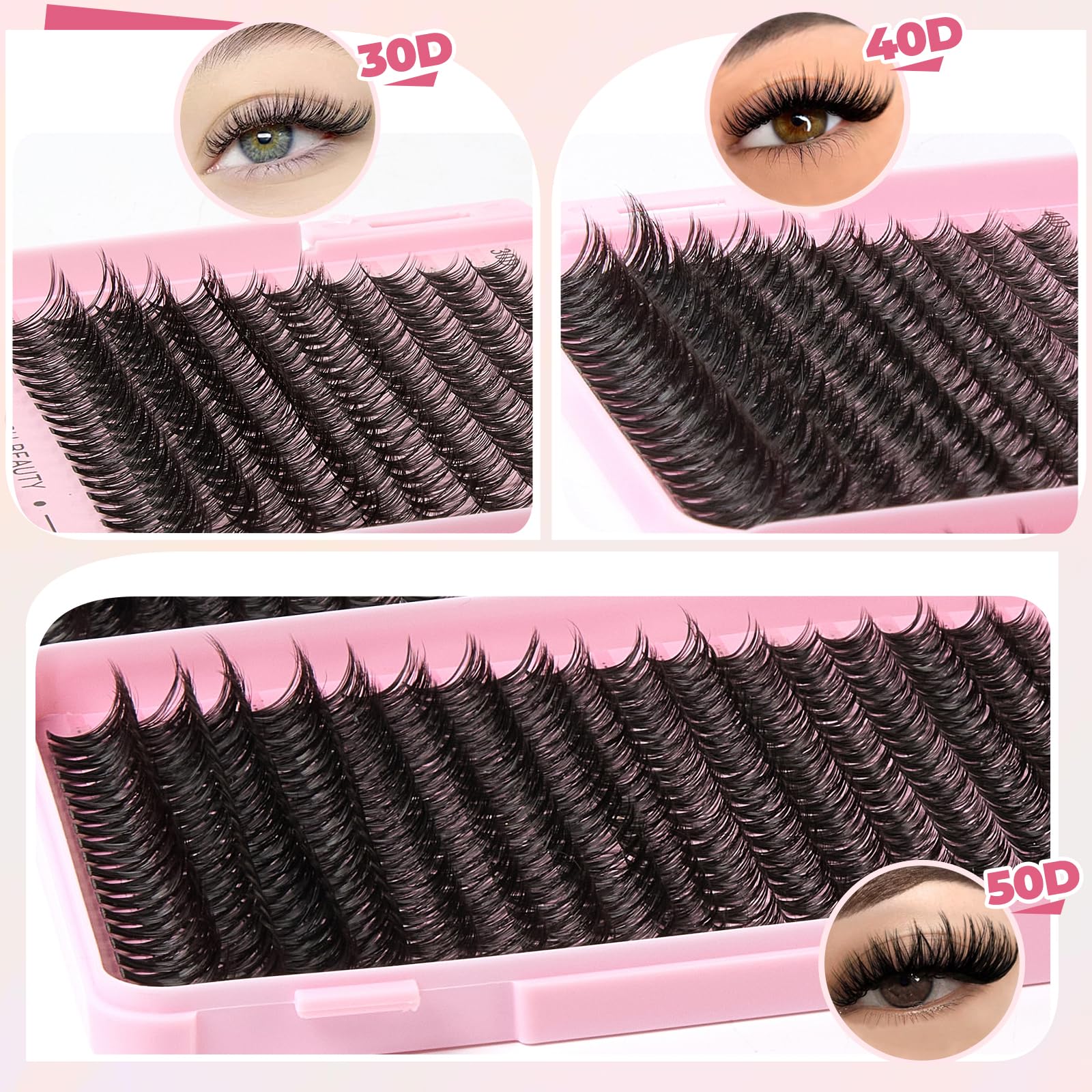 EXXBYE Wispy Lash Clusters – 40D, 200 pièces pour un effet évasé et précis
