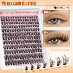 EYDEVRO clusters cils bruns longue variété 9-16mm pour extensions à domicile