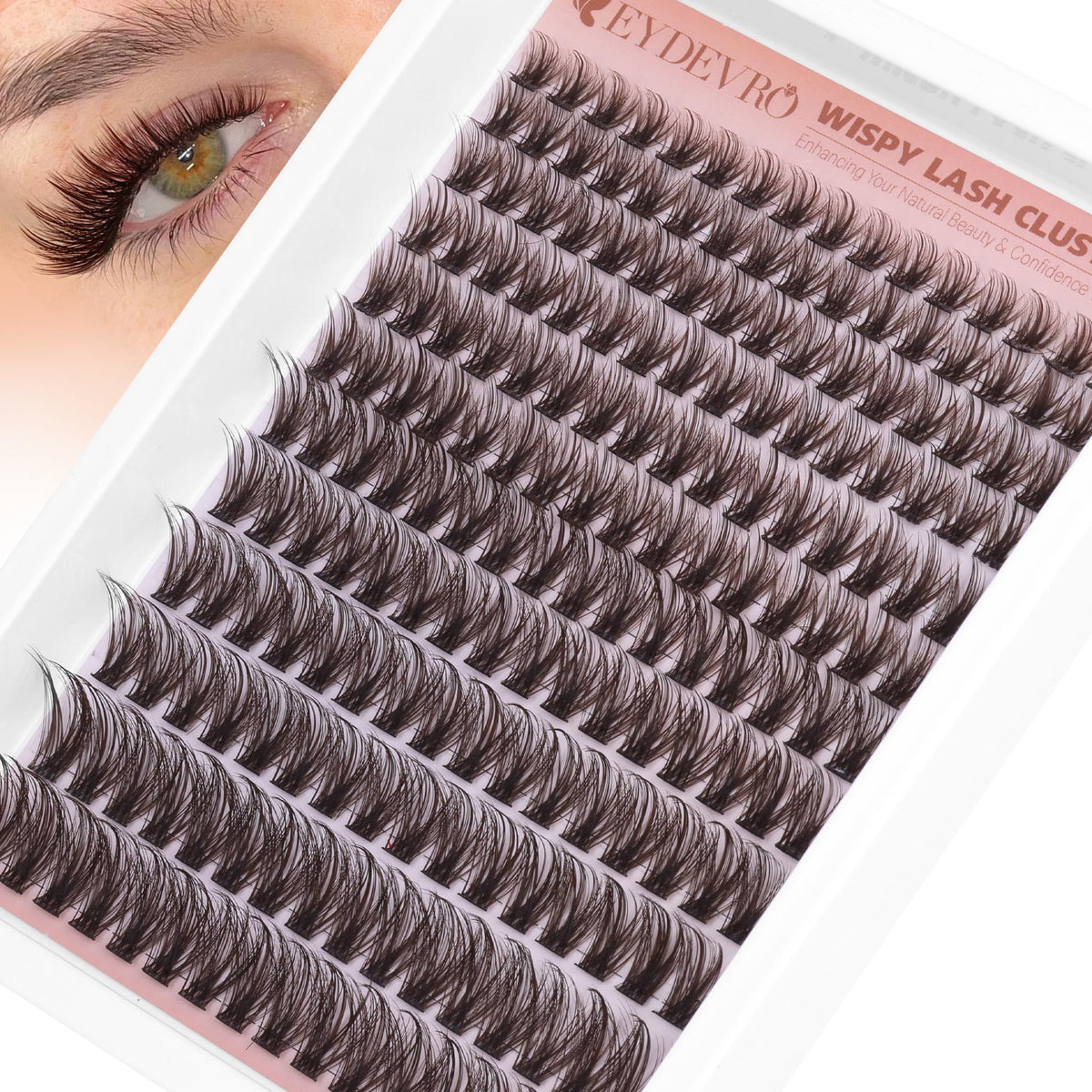 EYDEVRO clusters cils brun naturel effet plume 9-16mm pour un regard subtile et durable