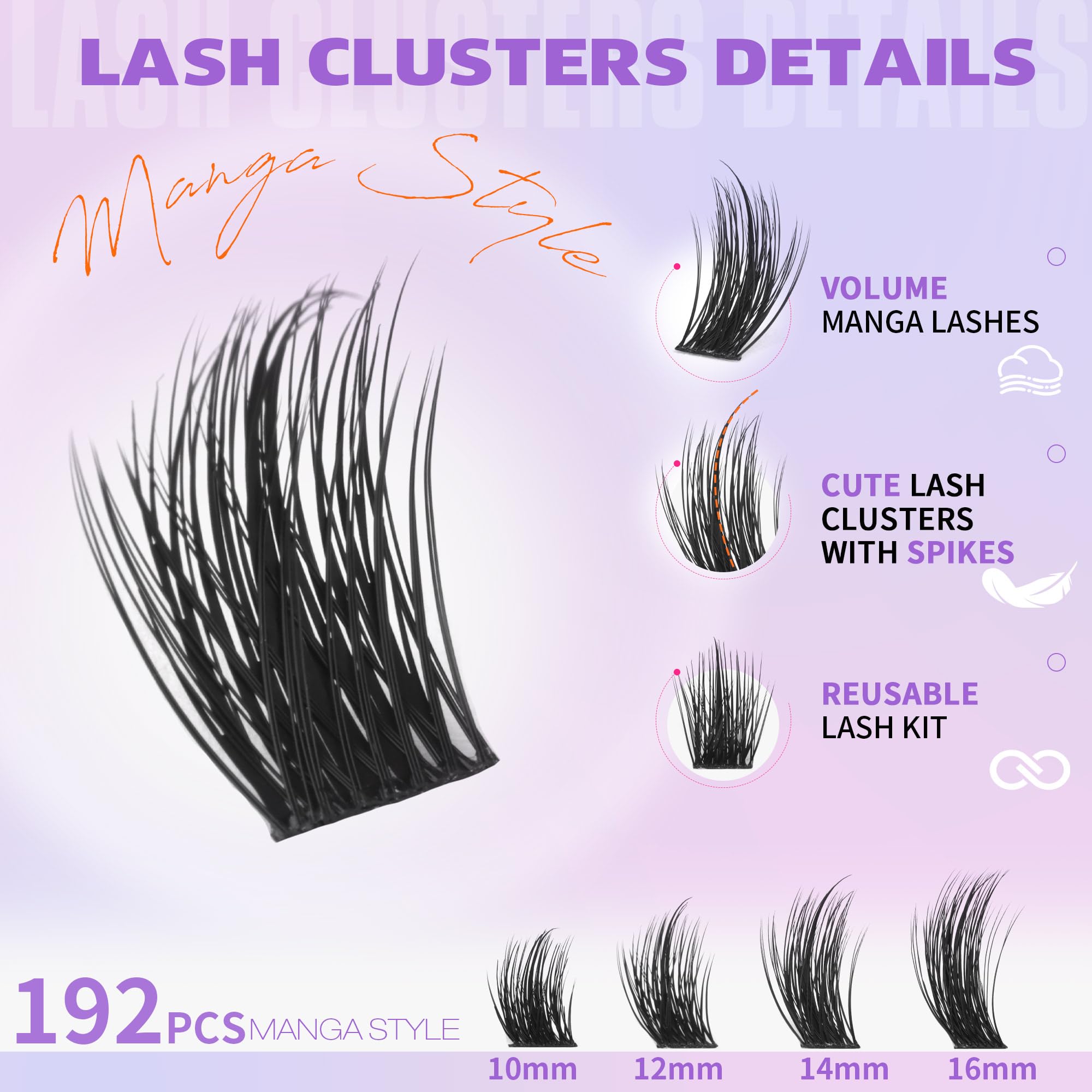 EYDEVRO kit cils 192 pièces, mélange 10–16 mm pour effet naturel et volumineux