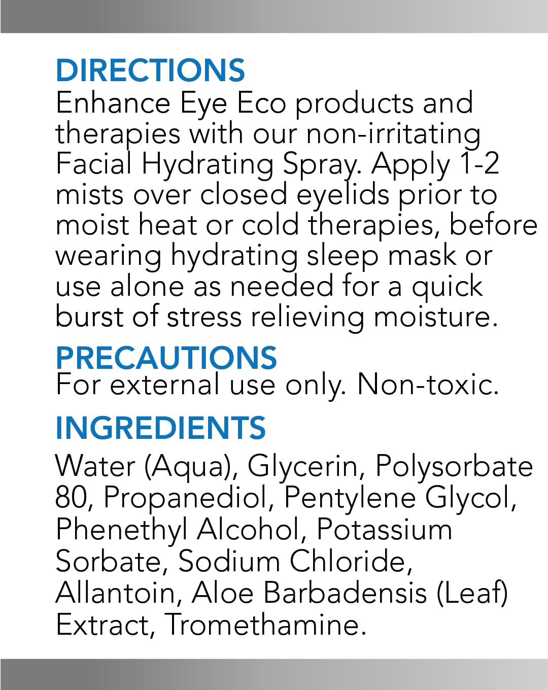 EyeEco brume sans parfum, idéal pour yeux sensibles et peau légère