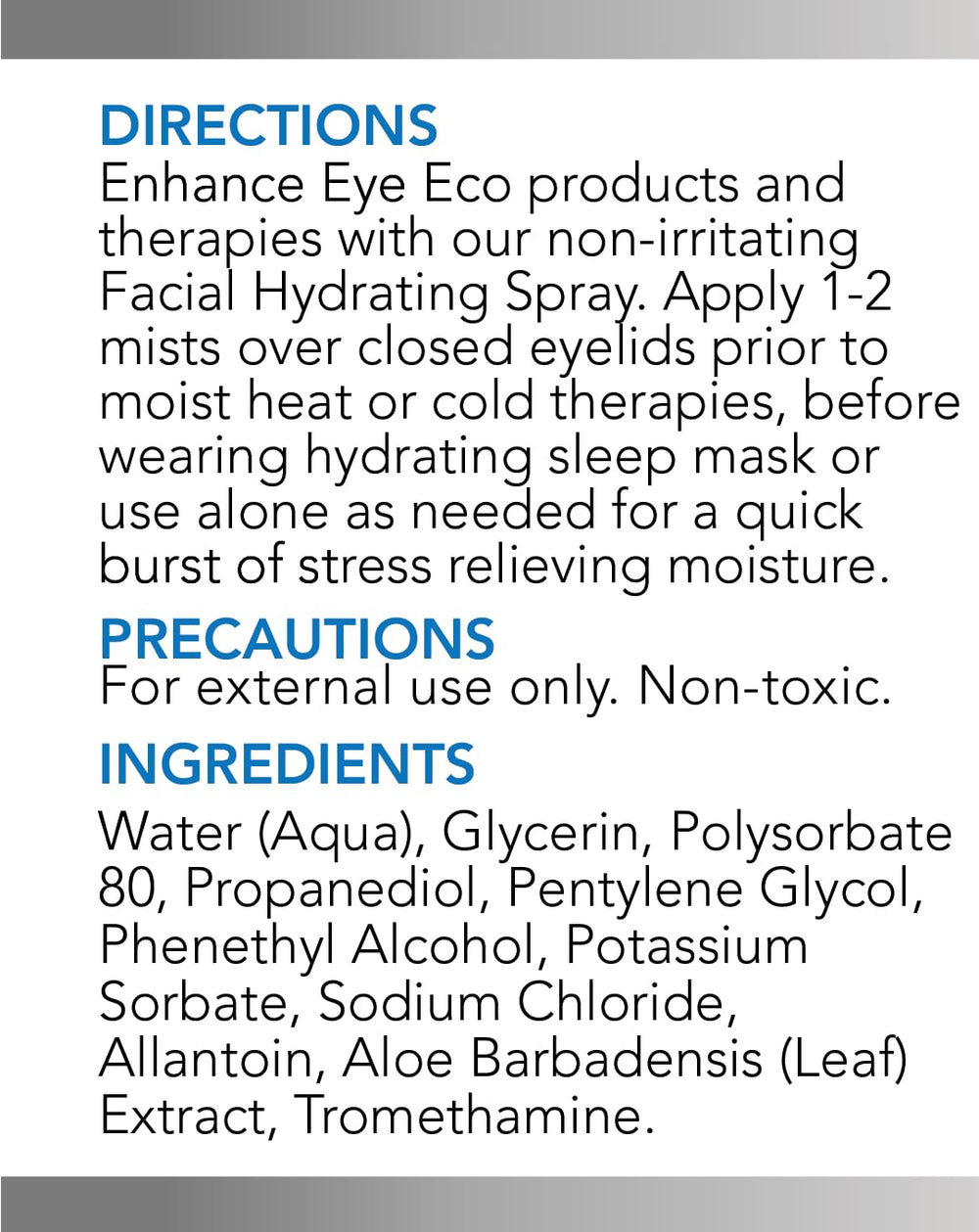 EyeEco brume sans parfum, idéal pour yeux sensibles et peau légère