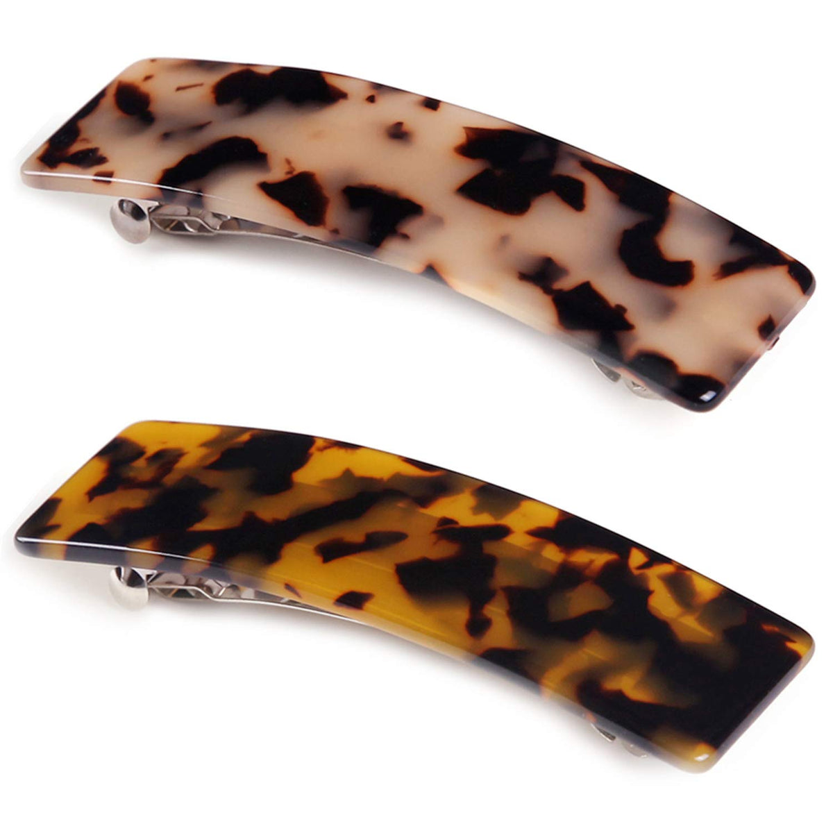 Eyegla barrettes écaille de tortue rectangulaires, allure élégante et durable.