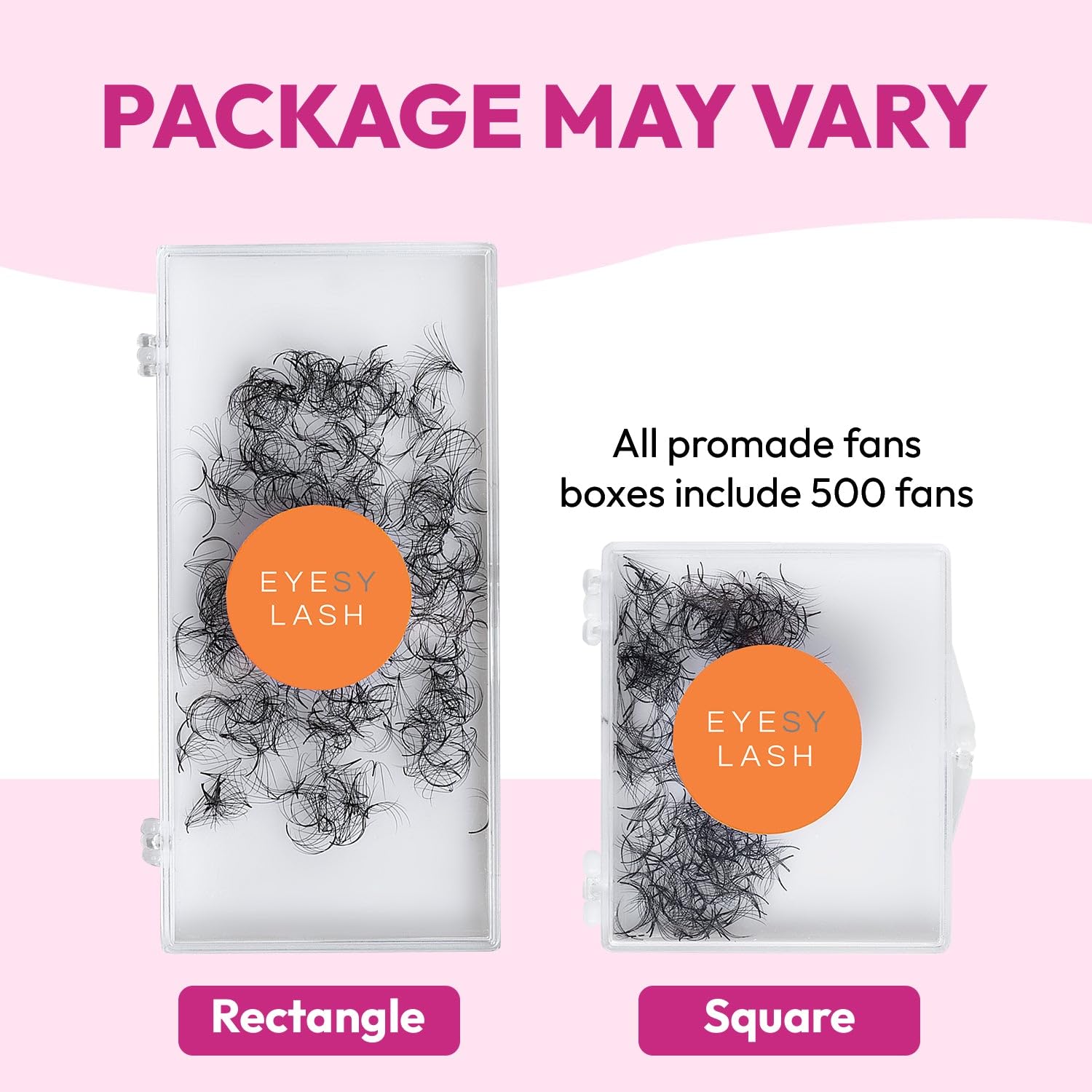 Eyesy Lash 500 Promade Fans inside case highlights curated quantity and organized storage