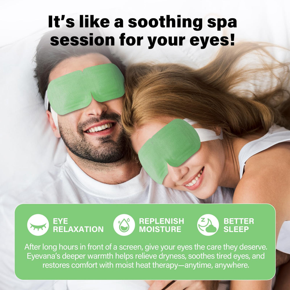 Eyevana masque yeux à vapeur prêt à l'emploi, soulage tension oculaire.
