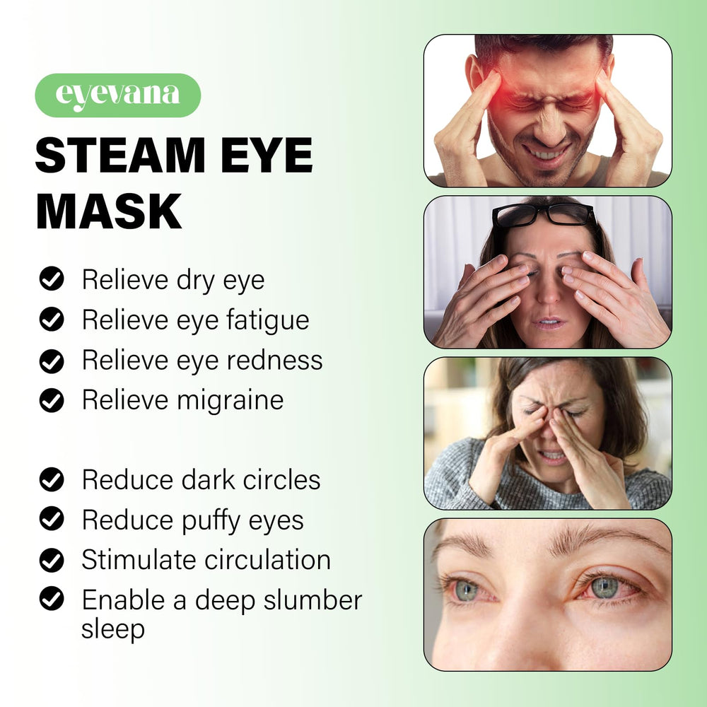 Eyevana masque yeux à vapeur chaleur douce, confort durable.