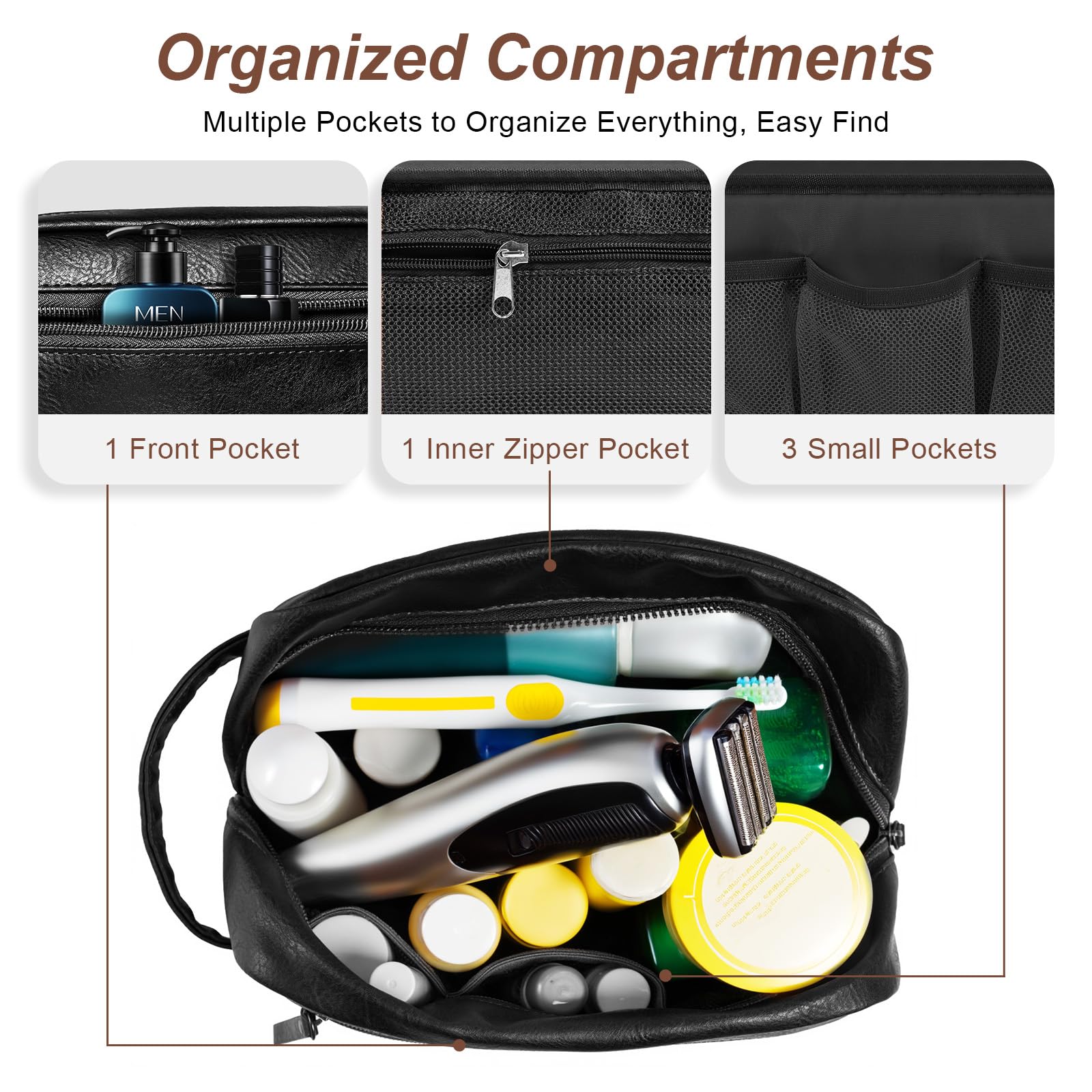 Ezday Dopp Kit grand-capacite-interieur, espace pour rasoir et soins.