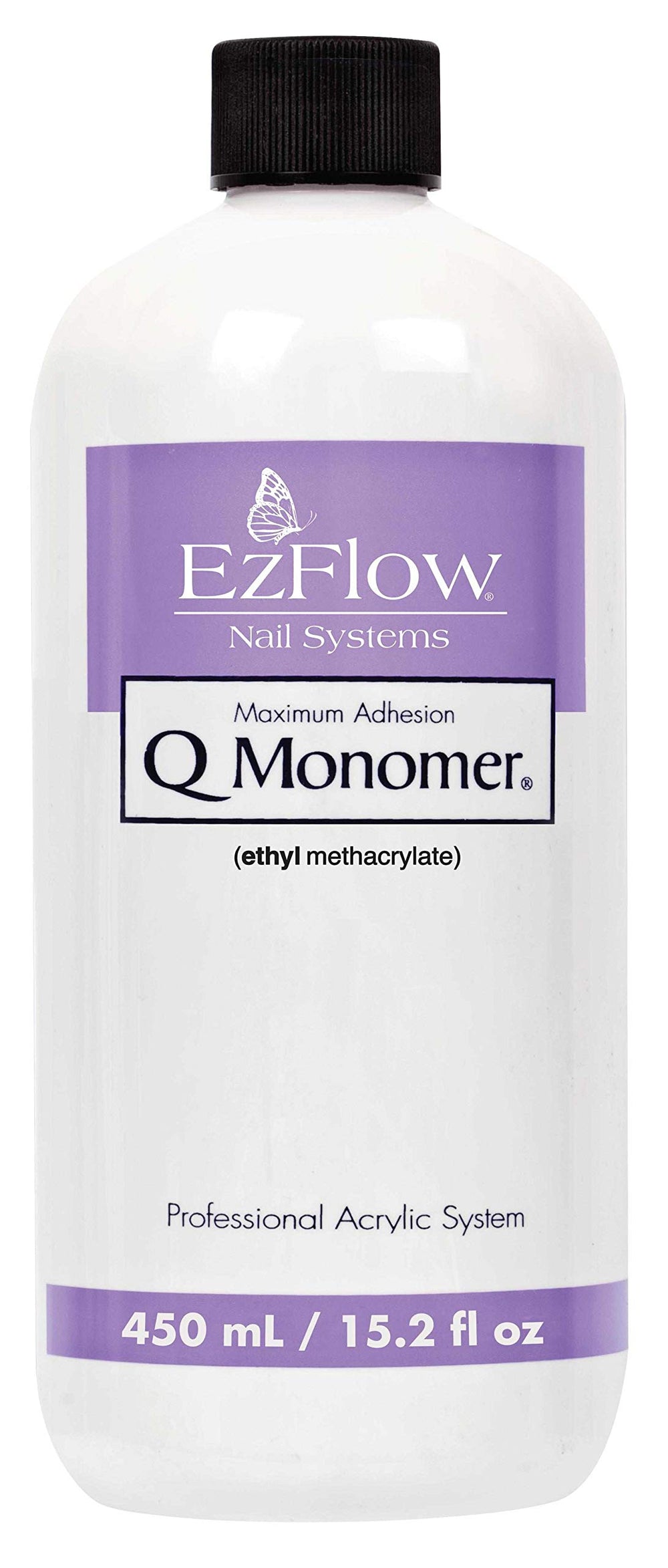 Bouteille EzFlow Q Monomer pour une pose d’ongles durable et précise.