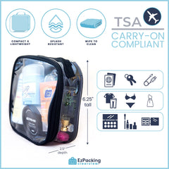 Organisateur transparent EzPacking idéal pour ranger électroniques et câbles lors des déplacements.